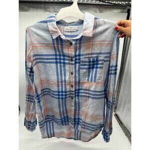 H&M L.O.G.G. Plaid Button-Up Shirt Women’s Small Blue Orange Long Sleeve Casual
